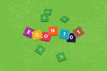 An Economy 101 Banner having colored alphabets and numbers on it